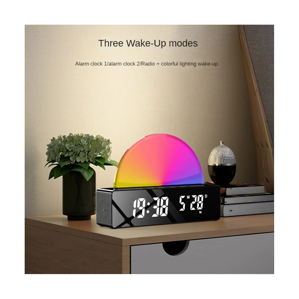 Multi Color Sunrise Despertador com Carregador USB, Wake Up Light, Dawn Simulator, Abajur Sun Lamp, Branco
