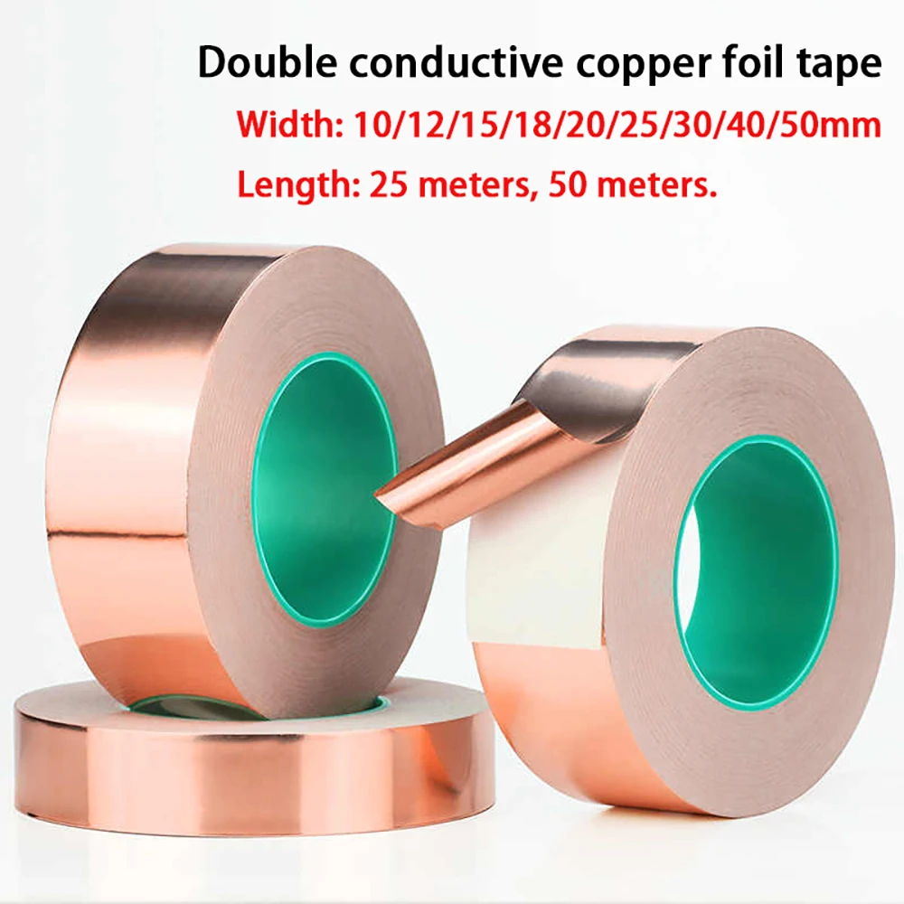 1 Roll Width 5-50mm Double Conductive Copper Foil Tape Conductive Copper Foil Paper High-Temperature Resistant Thickened 0.06mm