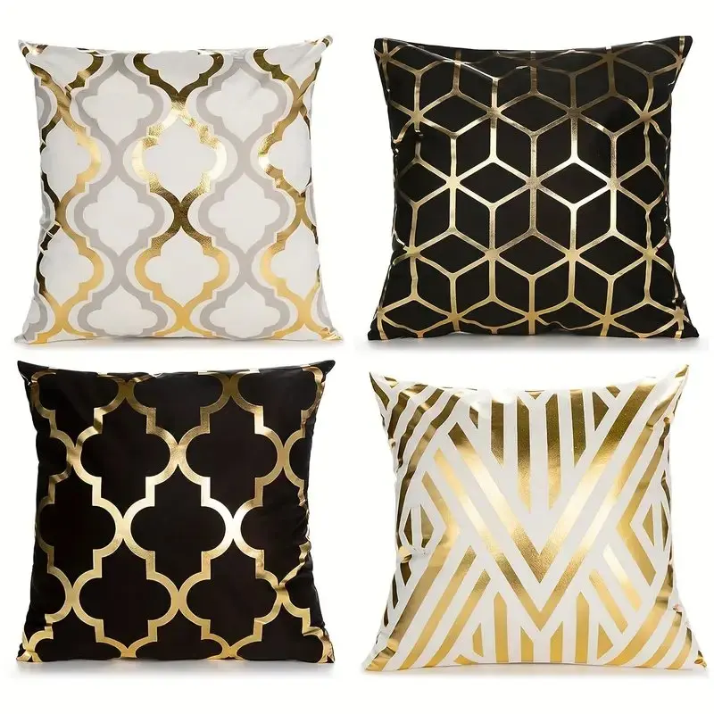 Home Decor Geometric Gold Pattern Decorative Pillow Covers Pattern Cushion Cover Suitable for Sofa Bedroom Car Pillow Cover