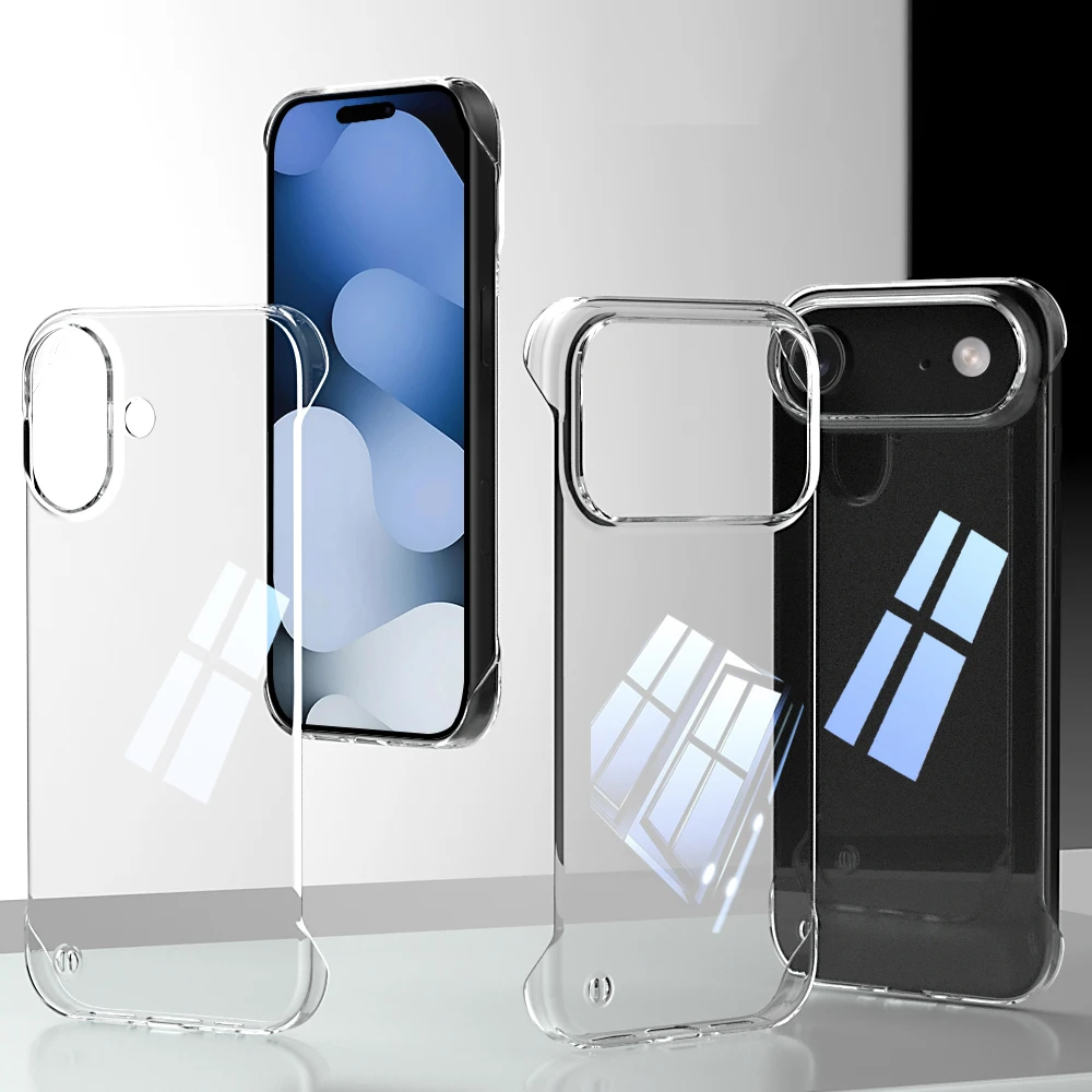 Transparente meio pacote pc caso duro para iphone 17 ar 16 15 14 13 12 pro max plus mini 16e claro capa traseira moldura-menos ultra fino