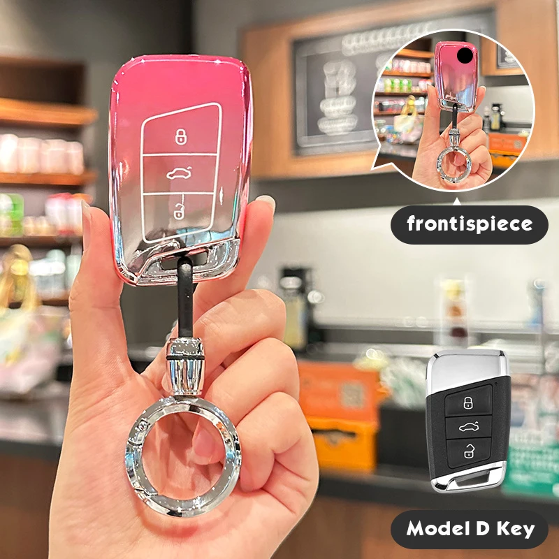 Per Volkswagen Magotan GTE Passat B6 B7 B8 CC Arteon per Skoda Fabia Superb A7 Kodiaq Custodia chiave per auto Fob Gradiente Rosa Copertura chiave