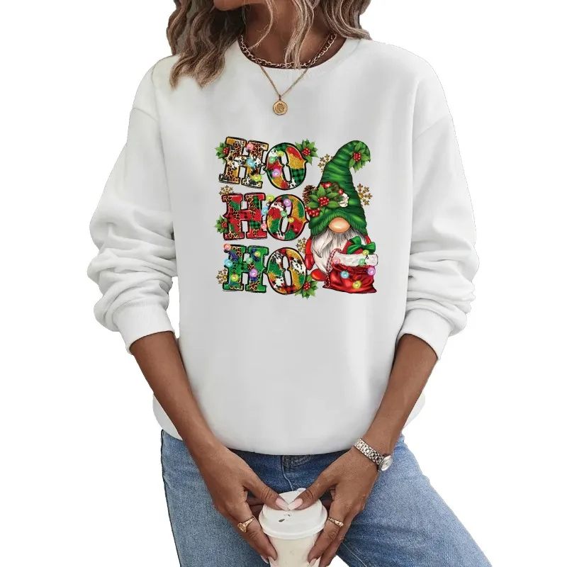 Crew-neck Hoodie Europe and The United States Christmas Letters Christmas Pattern Printed Long Sleeves Hot Sale Streetwear Women