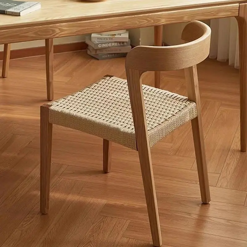 

Solid Wood Rope Dining Chair - Designer Backrest Chair, Luxury Nordic Minimalist Style, Vintage-Inspired Home Dining Chair