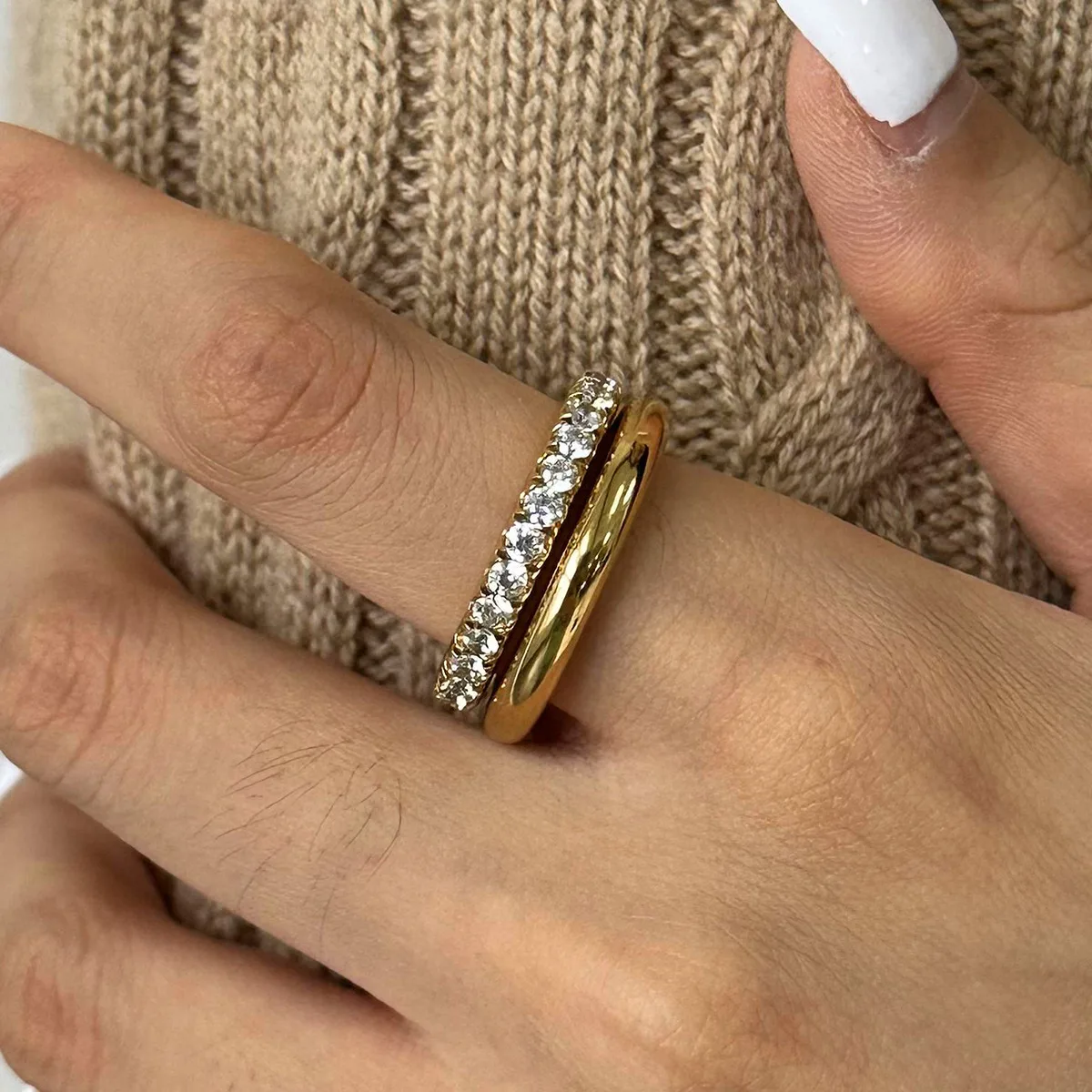 

European and American Stainless Steel Diamond Stacked Plain Ring Ring, High-end Ins Ring, Titanium Steel Jewelry Rings
