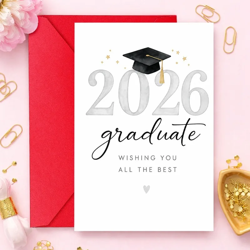 Elegant 2026 Graduate Card, minimalist black gold graduation design, congratulations to high school graduates, suitable for 2026 celebrations, graduation ceremonies, achievement milestones, the most beautiful gifts