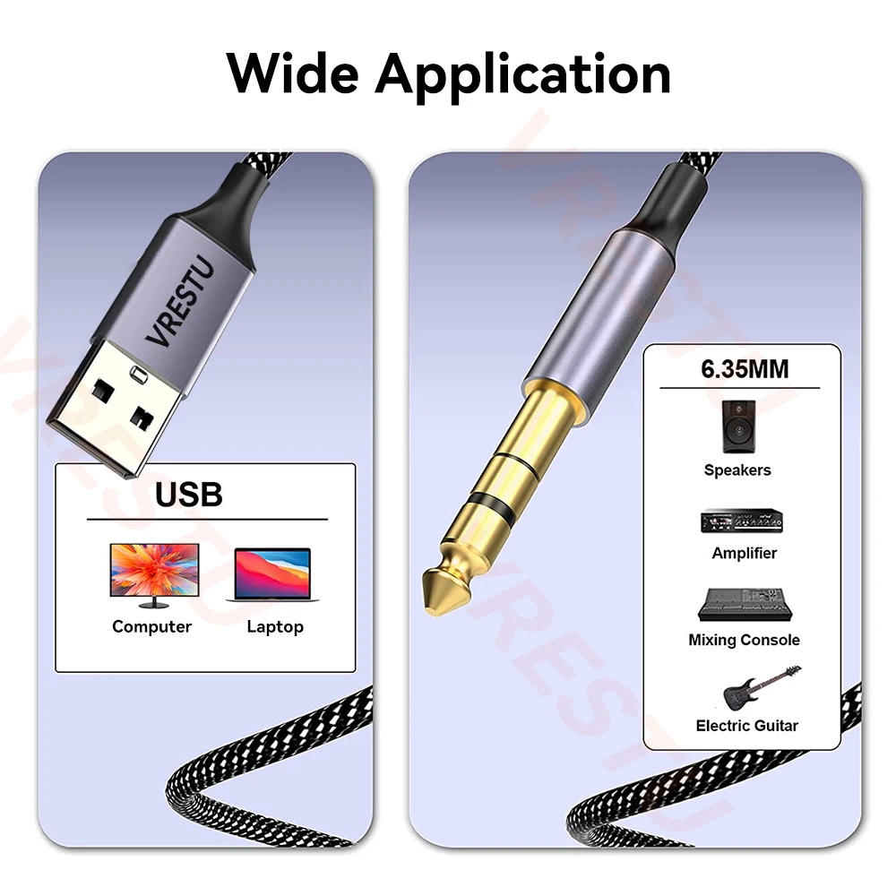 USB to 6.35mm Jack Guitar Cable 6.5 1/4\'\' TRS Male to Computer USB Interface Audio Adapter for Instruments Guitar Speakers Mixer