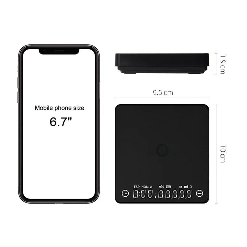 Portable Tiny2S Digital Coffee Scale Weight Timer USB Charging Espresso Scale Mini Smart Kitchen Scale with Storage Bag Gift