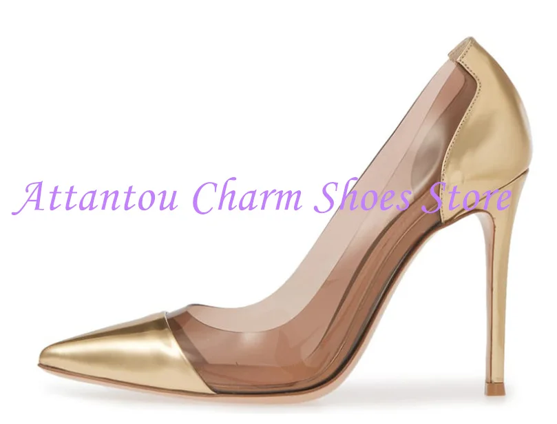 

Transparent PVC Lady Pumps Shoes Sexy Pointed Toe 8/10/12cm Thin Heel Woman High Heels Dress Shoes Large Size Banquet Party Shoe