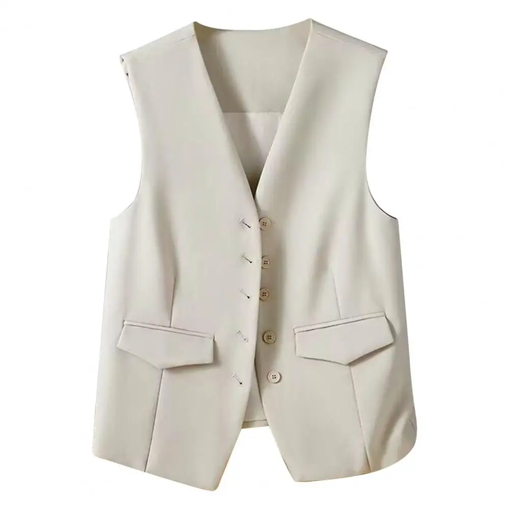 Business Wear Waistcoat Stylish Women's V-neck Sleeveless Business Vest Single-breasted Cardigan Suit Coat for Professional