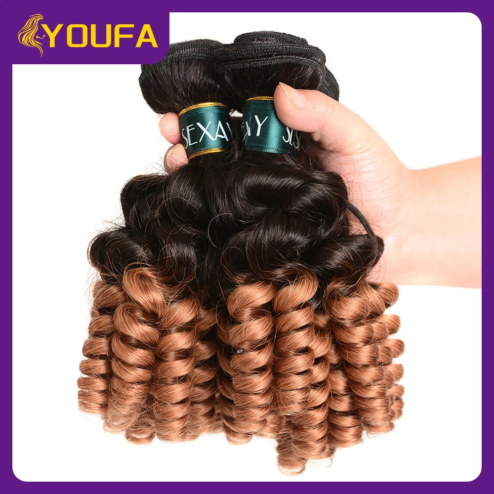 Ombre Dark Blonde Funmi Curly Human Hair Single Bundle 100% Brazilian Spiral Curly Human Hair Weave 1B #30 Blonde Hair For Women