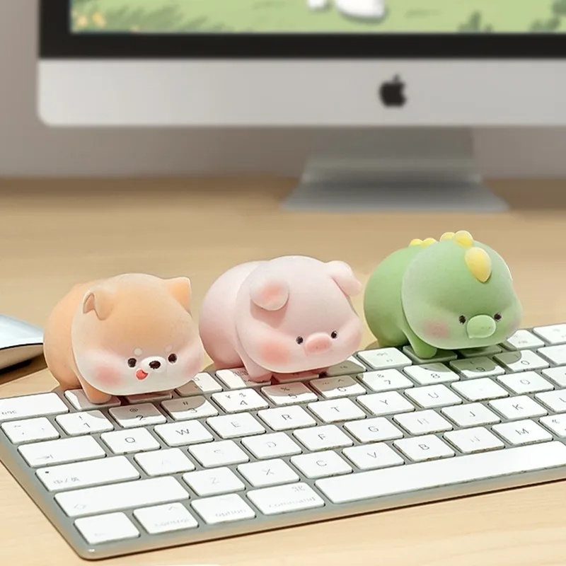 Cute Flocked Animal Figurine Monitor Decor Mini Cartoon Figure Desktop Car Ornament Gift