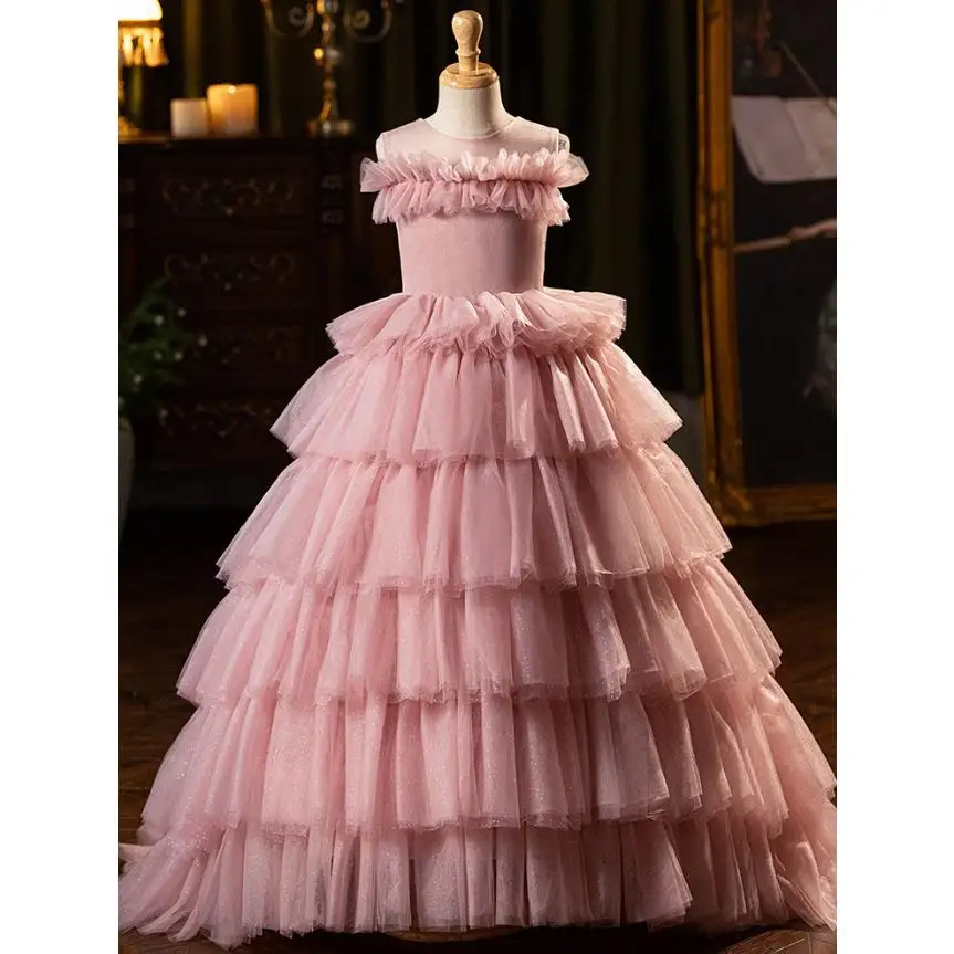 

Pink Princess Evening Gown 2024 New Host Piano Performance Wedding Birthday Girls Party Dresses A4145 Bridesmaid Dresses