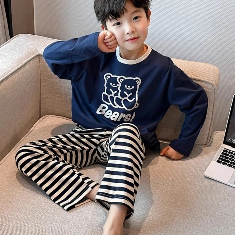 

Boys' Cartoon Pajamas 100% Cotton Lightweight Long Sleeve Set for Big Kids Spring Autumn Cooling Wear