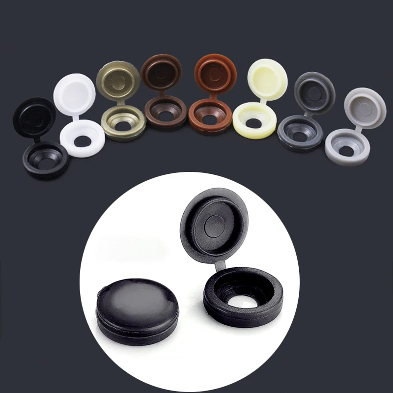 100Pcs Hinged Plastic Screw Cap Decorative Cover Practical Cross Screw Fold Snap-on Hat Nail Nuts Bolts Caps Car/Furniture Decor