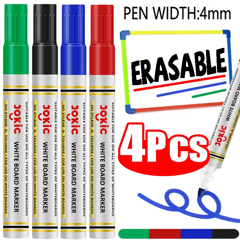 1-4Pcs Erasable Whiteboard Marker Pen Office Dry Erase Markers 4 Colors White Board Pens Office & Classroom & School Supplies