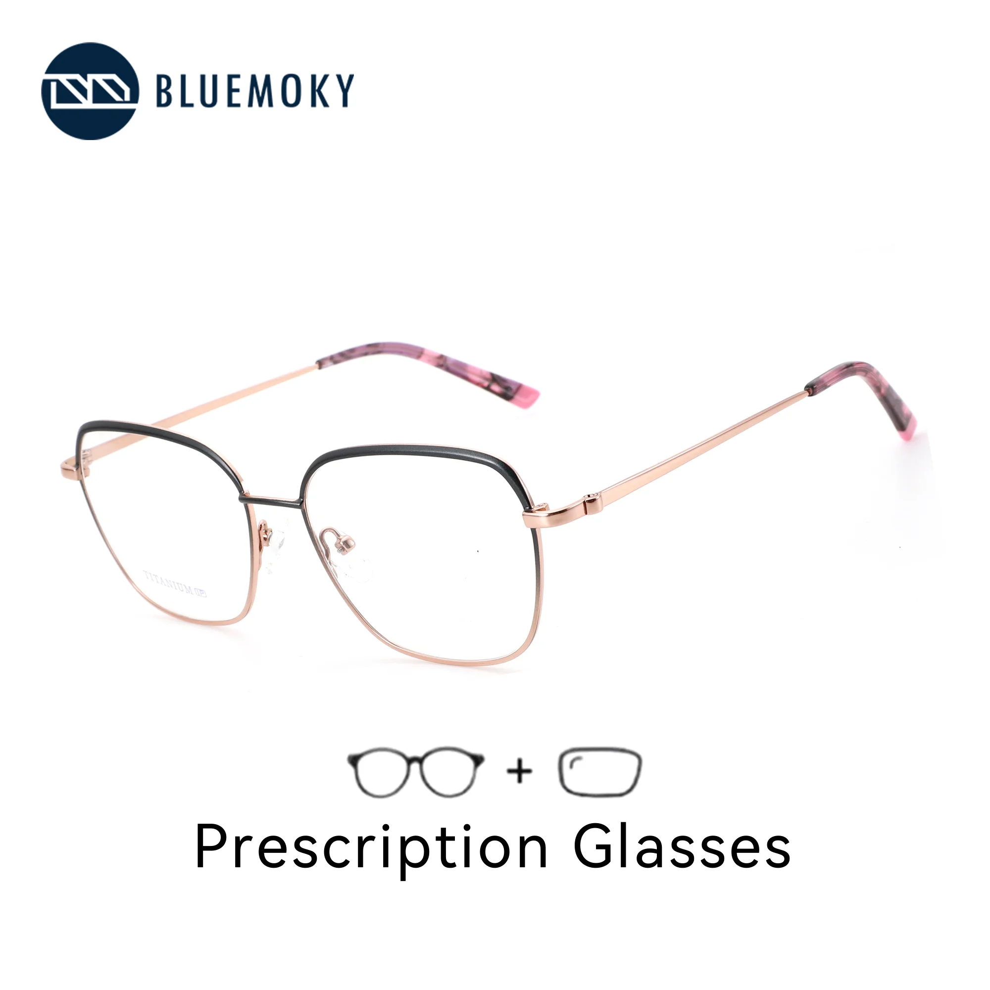 

BLUEMOKY XL Size Pure Titanium Square Prescription Glasses For Women Blue Light Myopia Optical Eyewear Progressive Eyeglasses