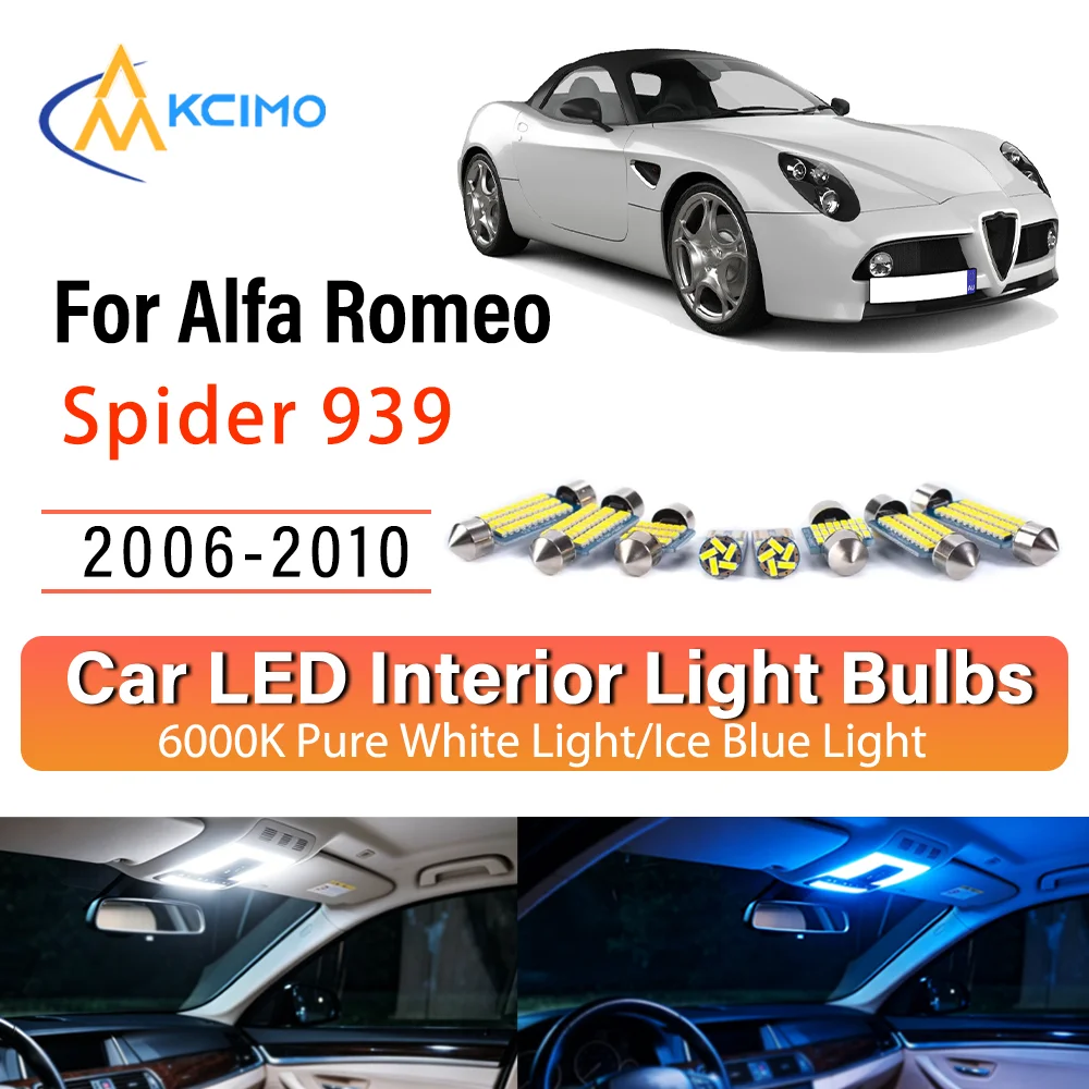 

LED Interior Light Bulb Set For Alfa Romeo Spider 939 2006-2010 Easy Install Bright White/Blue Dome Map Door Courtesy Brights