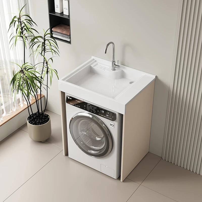 Small apartment honeycomb aluminum washing machine integrated basin small size laundry pool balcony with rubbing board