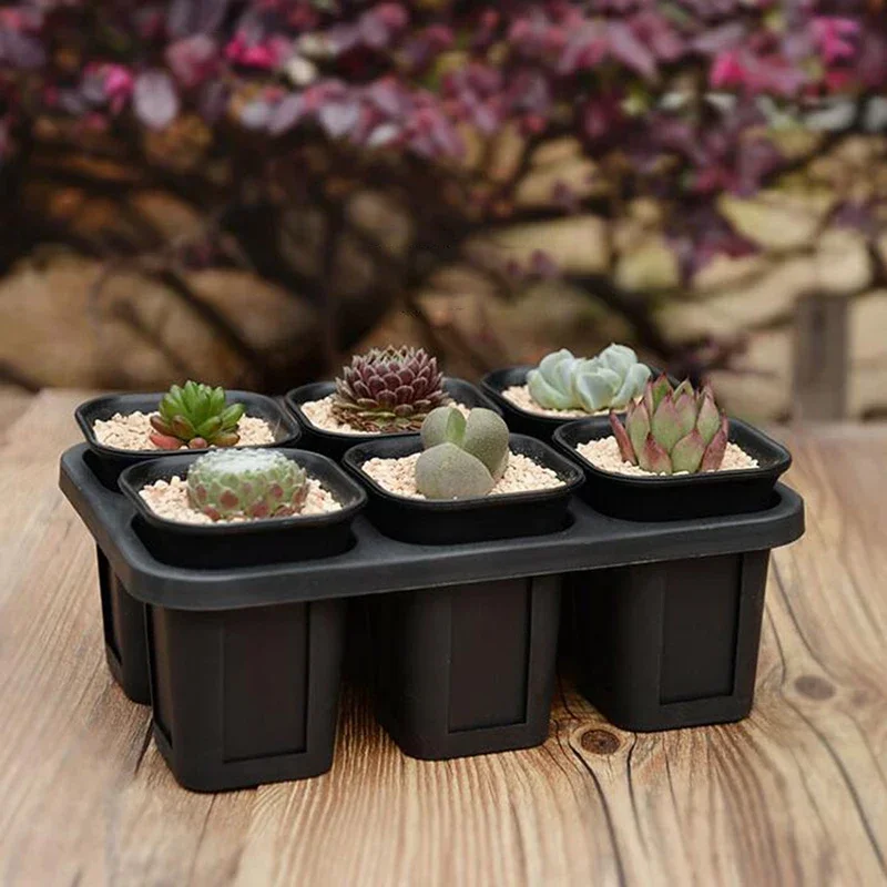 Plastic Round/square Plant Pot Set Thickening Succulents High Waist Basin Pots Plant Nursery Container (6PCS Pot + Tray)