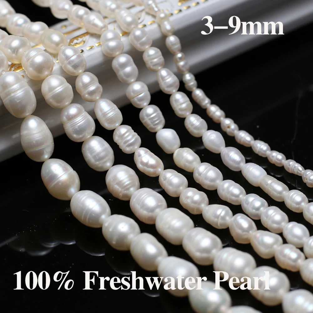 

36cm Natural Freshwater Pearl Beads Rice Shape White Pearl Loose Beads for Make Jewelry DIY Bracelet Necklace Accessories 3-9mm