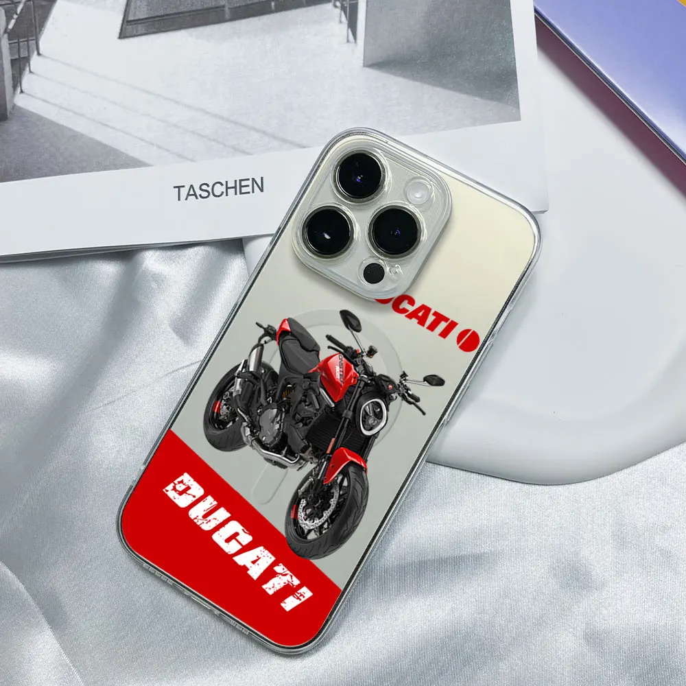 Luxury Motorcycle Racing D-Ducatis Phone Case for iPhone 12 13 14 15 16 Max Pro Plus Transparent Magsafe Magnetic Wireless Cover