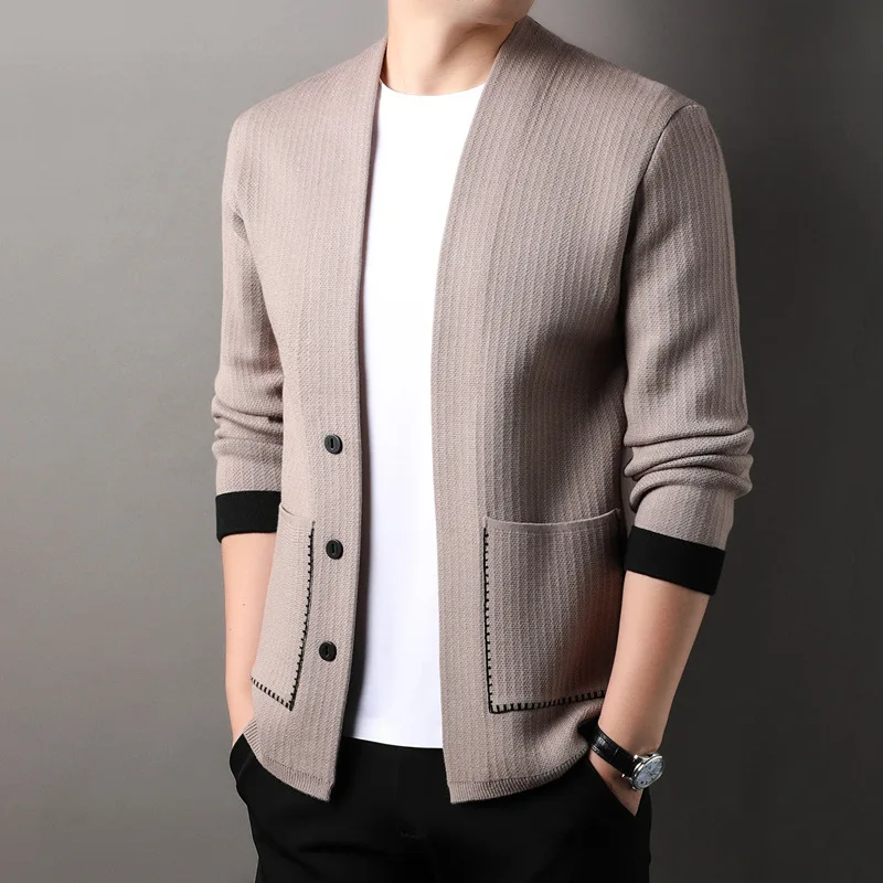 

Solid Color Men's Knitted Cardigan Spring Autumn New Fashion Casual Wearable Sweater Middle-aged Coat