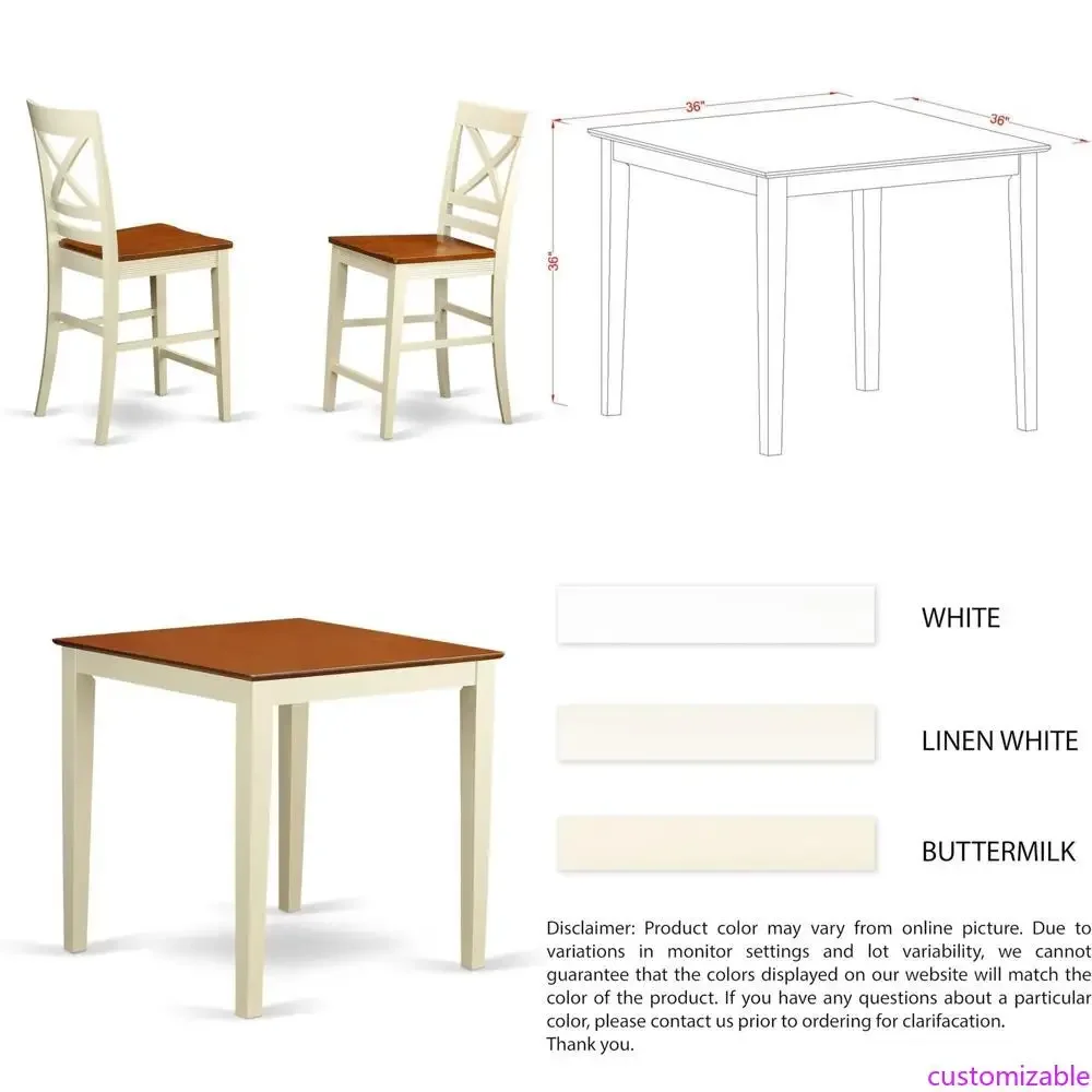 

Комплект для кухни из 3 предметов: белый обеденный стол-стойка и два стула