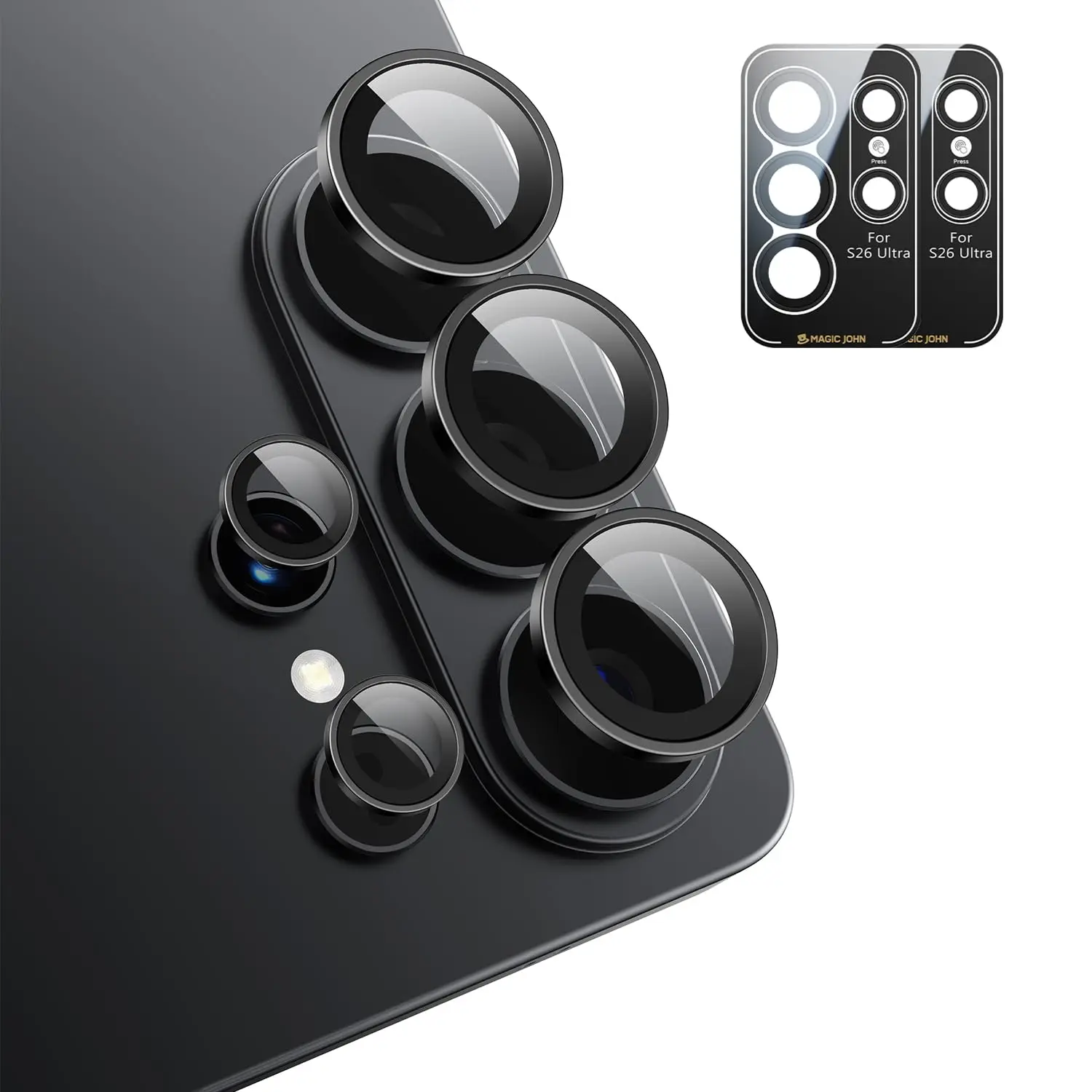 2PCS For Samsung Galaxy S26 Ultra Camera Lens Protector Black 9H Aerospace Tempered Glass Ultra HD Metal Individual Ring