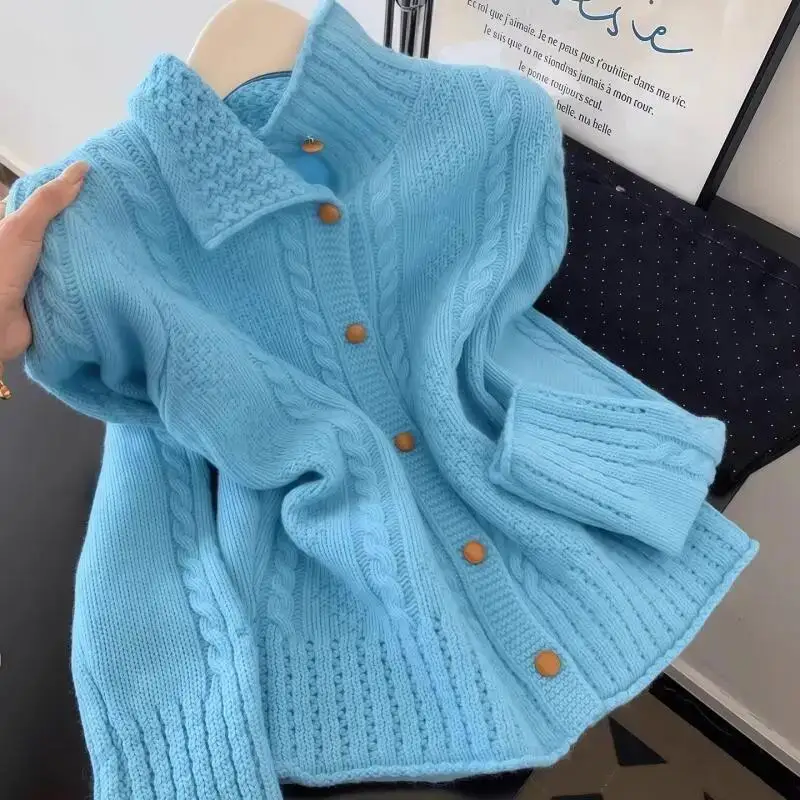 Elegant and Fashionable Women's Mesh Round Neck Long Sleeved Knitted Sweater Autumn New Y2K Girl Loose Sweet Tops Versatile