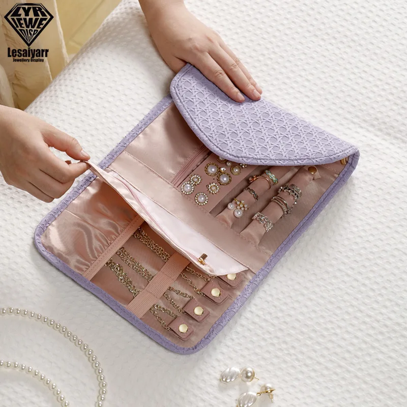 

Travel Portable Jewelry Organizer Roll Foldable Jewelry Case for Journey-Rings Necklaces Earring Leather Jewelry Storage Bag