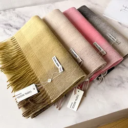 Australian Sheep Fleece Plaid Scarf Simple Winter Versatile Warm Women's Neckscarf Korean Style Student Scarves Fashionable