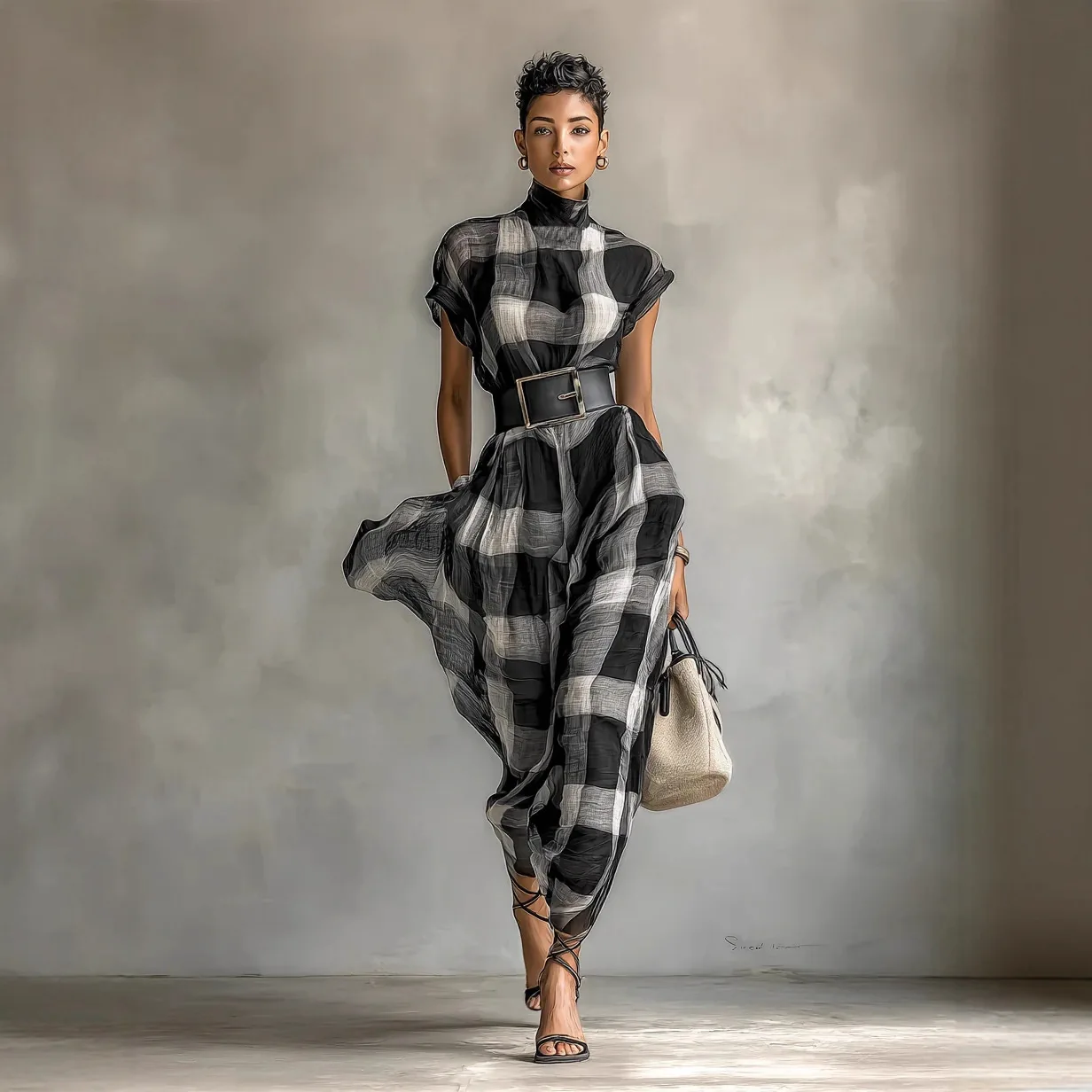 

Retro Loose High Neck Plaid Zipper Dress Dresses Spring Summer Matching Set