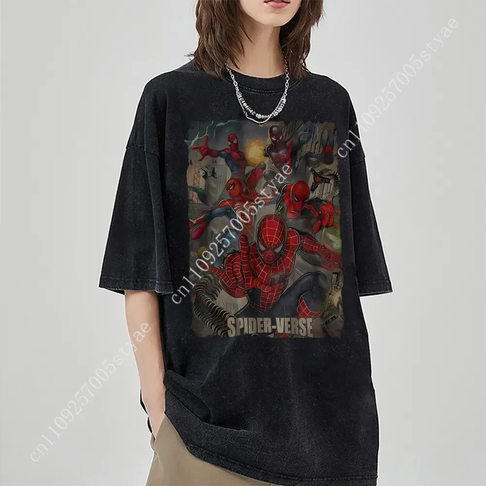 

2026 New Marvel Spider Man Distressed Vintage Short-Sleeve T-Shirt Summer Casual Wear for Men Women Trendy Athletic Style