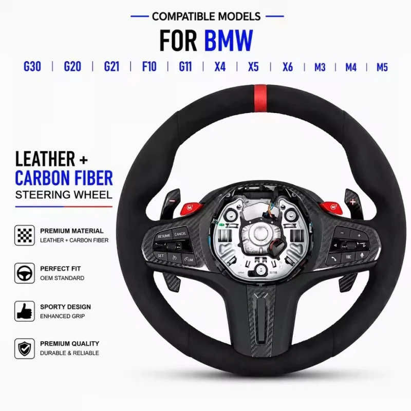 Car Steering Wheel Suede Carbon Fiber Leather For BMW G01 G02 M3 X6 G06 G80 M4 G82 G05 G11 G30 Steering Wheel Car Accessories
