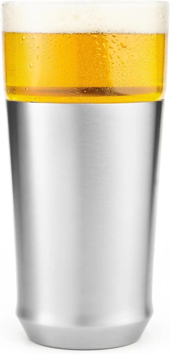

Vacuum Insulated Beer Glass with Steel Base & Removable Insert, 16 oz, Ideal for Cold Beverages