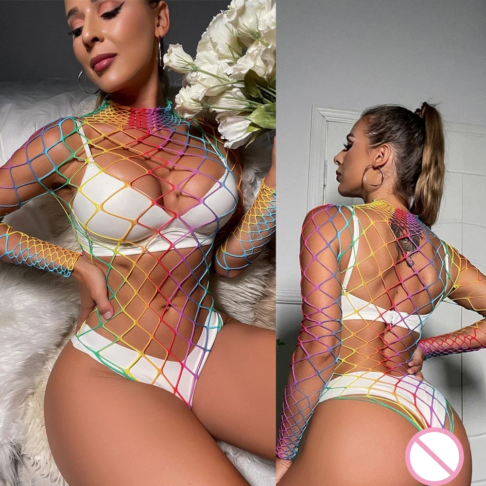 Body con spalline arcobaleno Body sexy a costine senza schienale Pagliaccetto string femme sexy Canotta senza maniche Body con guanti Body femminile