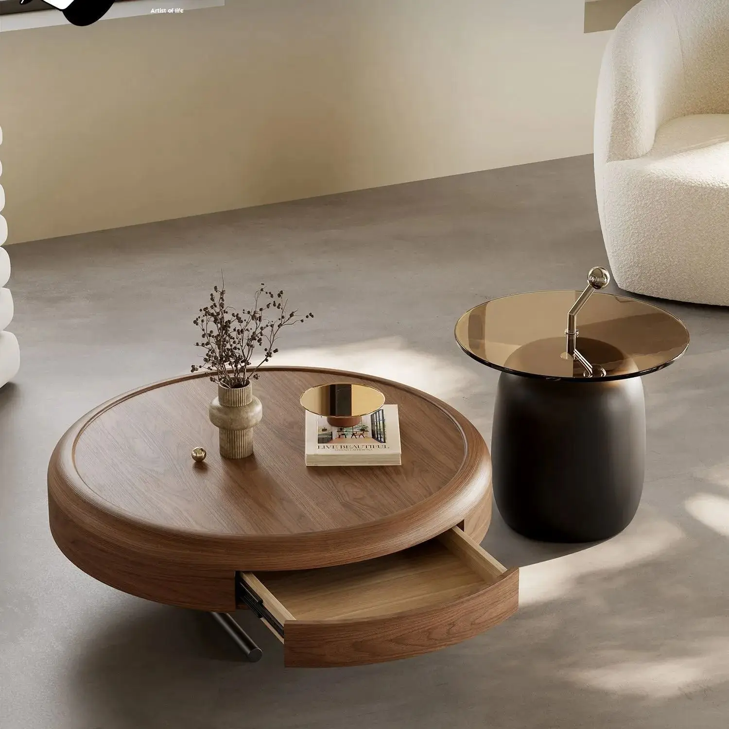 

Дизайнерский круглый журнальный столик в стиле лайт-люкс, креативный, высококачественный, для гостиной, простой, в античном стиле, для небольшой квартиры.