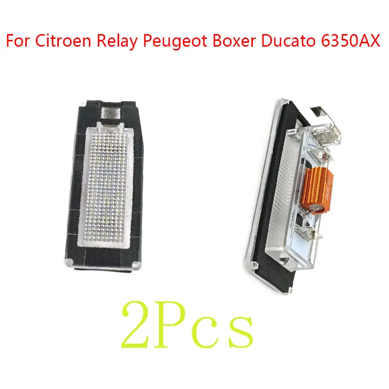 2x LED Number Plate Light 6350AX For Citroen Relay Peugeot Boxer Ducato Lamp License White Car Van Rear Replacement Accessories