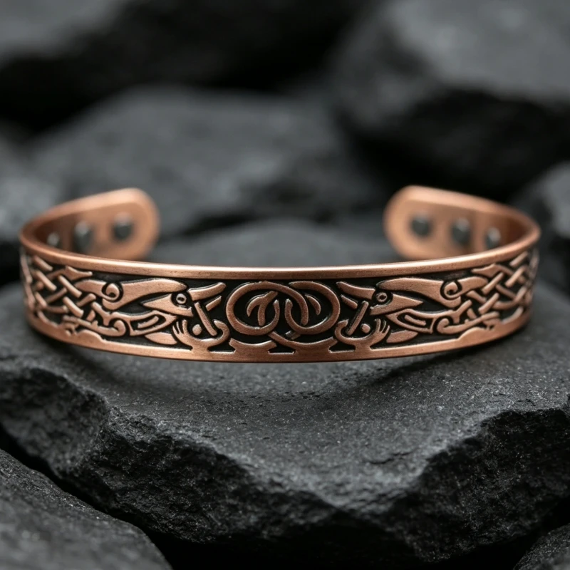 Viking Dragon Wide Pure Copper Magnetic Bracelet Men Women Adjustable Cuff Bangle Norse Mythology Energy Jewelry Gift