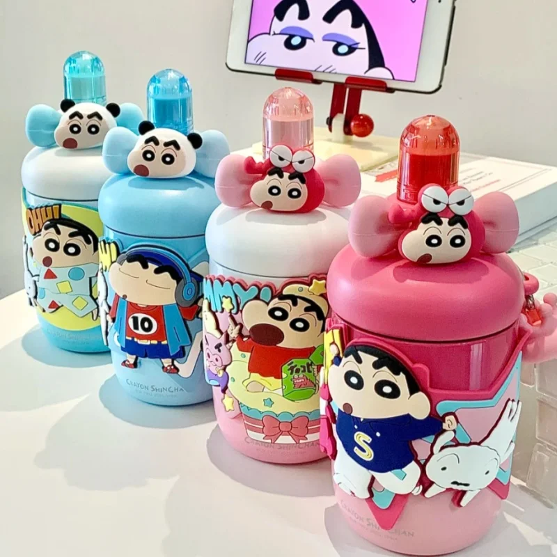Crayon Shinchan Straw Insulated Cup Cartoon Cute High Appearance Thermos Anime Peripheral Portable Water Bottle Birthday Gift
