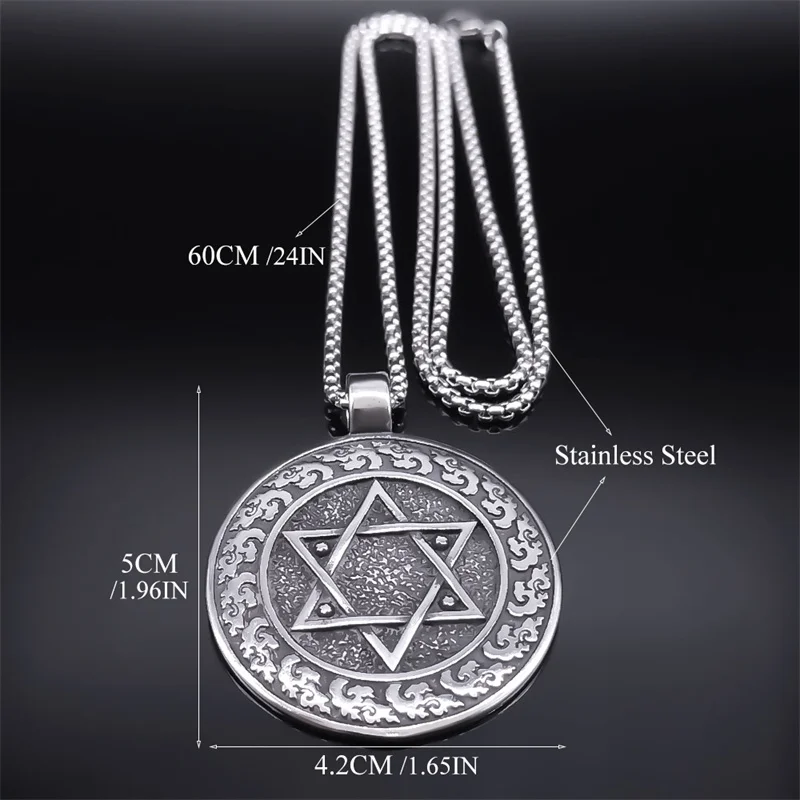 King Solomon Hexagram Amulet Necklace for Women Men Stainless Steel Silver Color Jewish Star of David Pendant Jewelry NZZ394S06