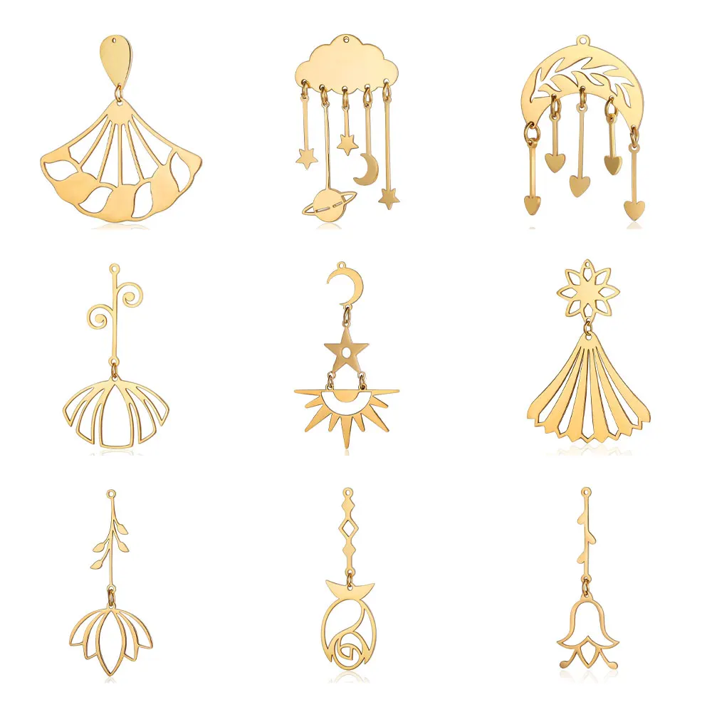10pcs/lot Stainless Steel Hollow Flower Bud DIY Jewelry Charms Wholesale Rose Cloud Tassel Necklace Making Pendant Never Fade