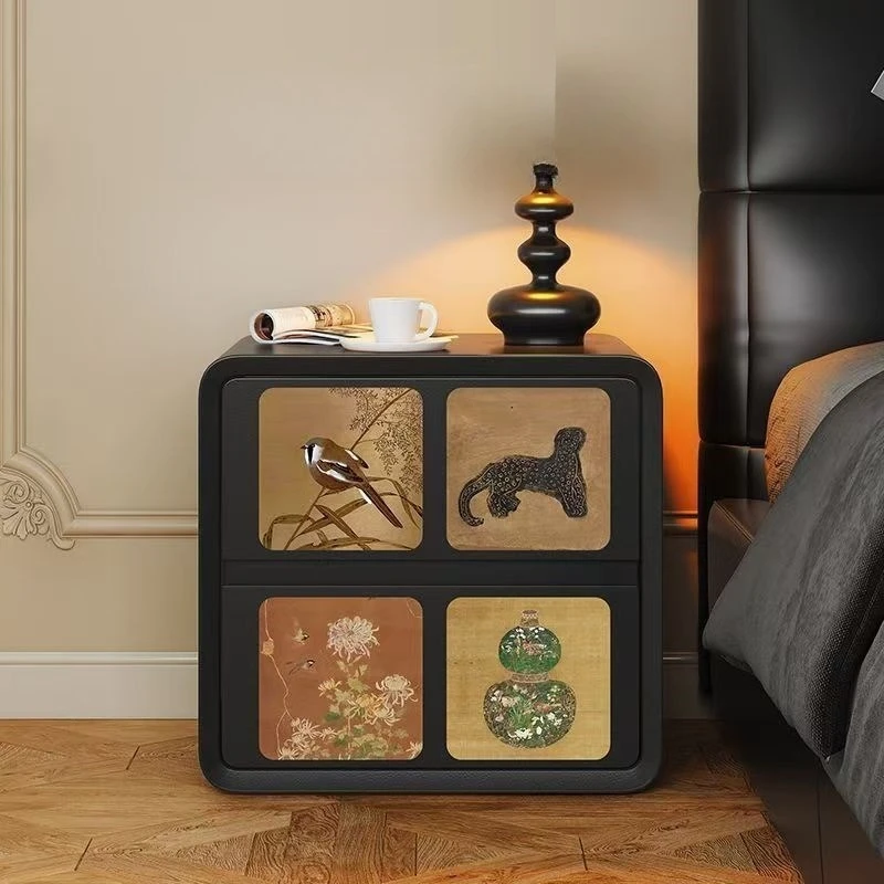 Medieval bedside table Solid wood household Chinese black bedside table