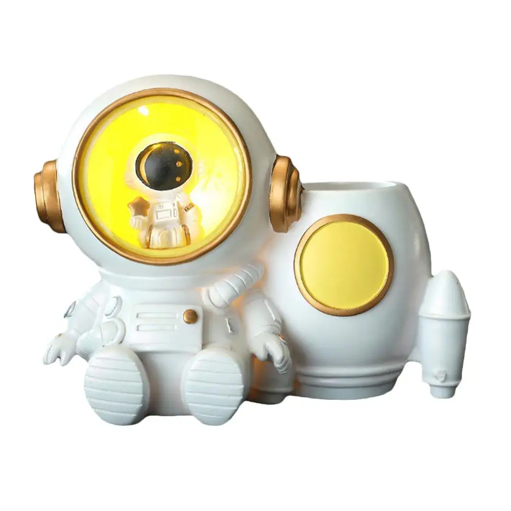 

Astronaut Design Pen Holder with Light White Color Desk Accessories for Kids Pencil Cup Storage Stationery Organizers