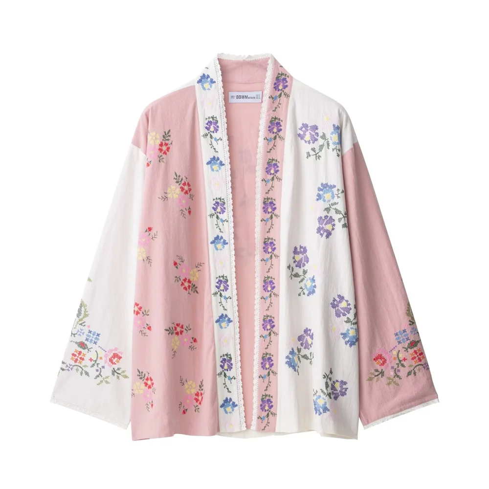 UNIZERA 2025 New Women's Casual Fashion European and American Style Design Cotton Flower Embroidered Long Shirt