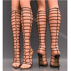 Black Ring Decor Stiletto Sandal Boots Open Toe British Style New Fashion Casual Party Women Sandals 2024 Zapatos Para Mujere