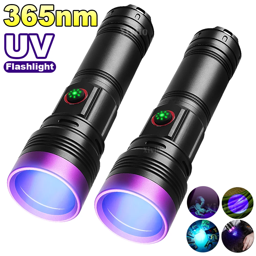 365nm UV Flashlights Powerful Mini Ultraviolet Rechargeable Torch Pet Urine Detector Anti-Counterfeit Resin Curing Stain Check