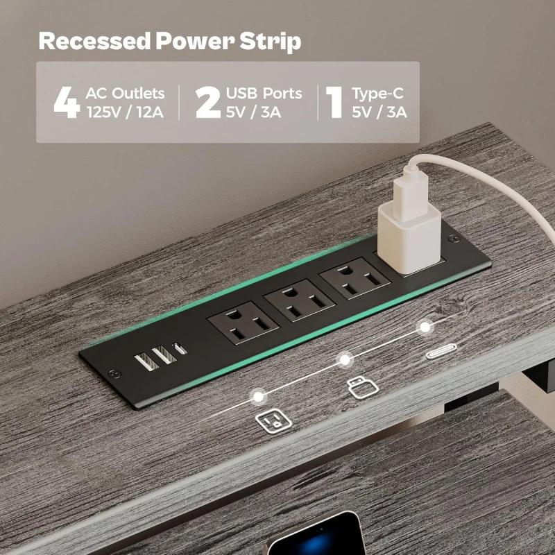 Gaming Desk with 6 Drawers, Computer Desk with LED Lights Power Outlets and Type-C, 39 Inch Office Desk with Storage, Monitor St