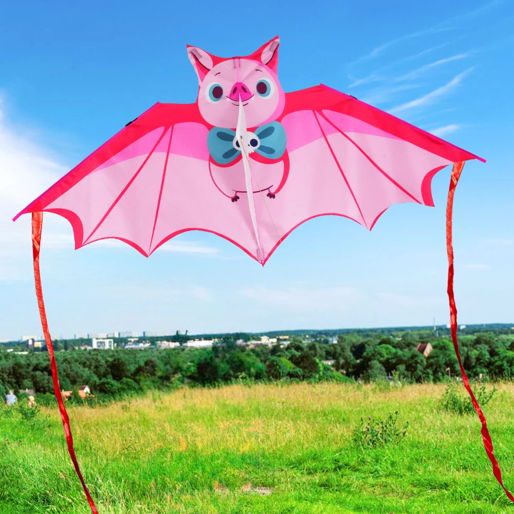 Facile da volare Pipistrello colorato Aquilone Buone volare Coda lunga Aquilone per bambini 50 metri Linea di aquiloni Regalo per bambini Giocattolo volante in plastica Viaggi in famiglia
