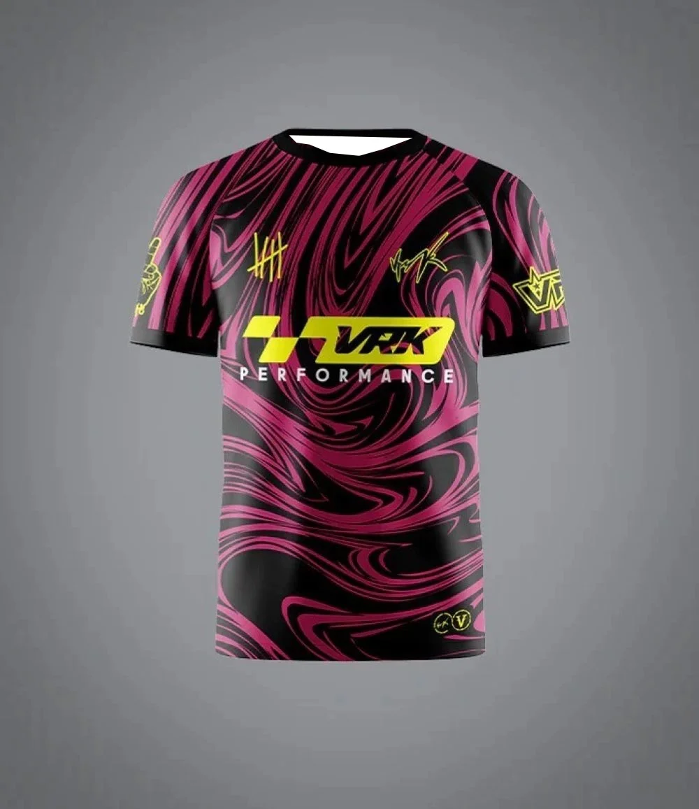 2026 Summer New Black Pink Swirl Liquid Marble VRK Performance Jersey T-shirt Suitable for Daily and Training Wear